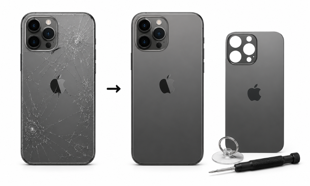 Shattered iPhone and Samsung rear glass panel laser removal and repair shop near Etobicoke