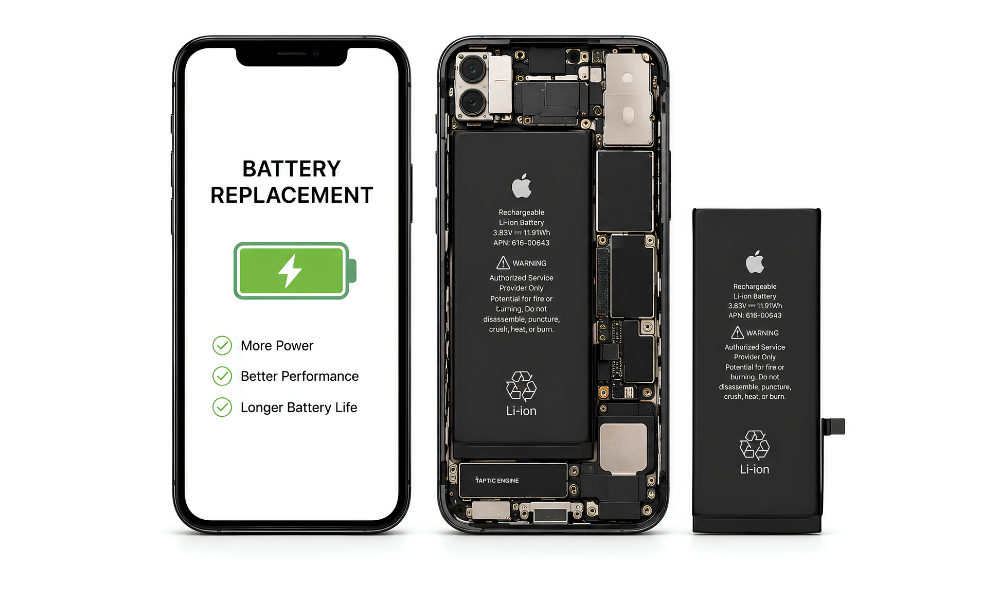 Professional cell phone battery replacement service for fast draining and swollen batteries at Geek Fix Vaughan