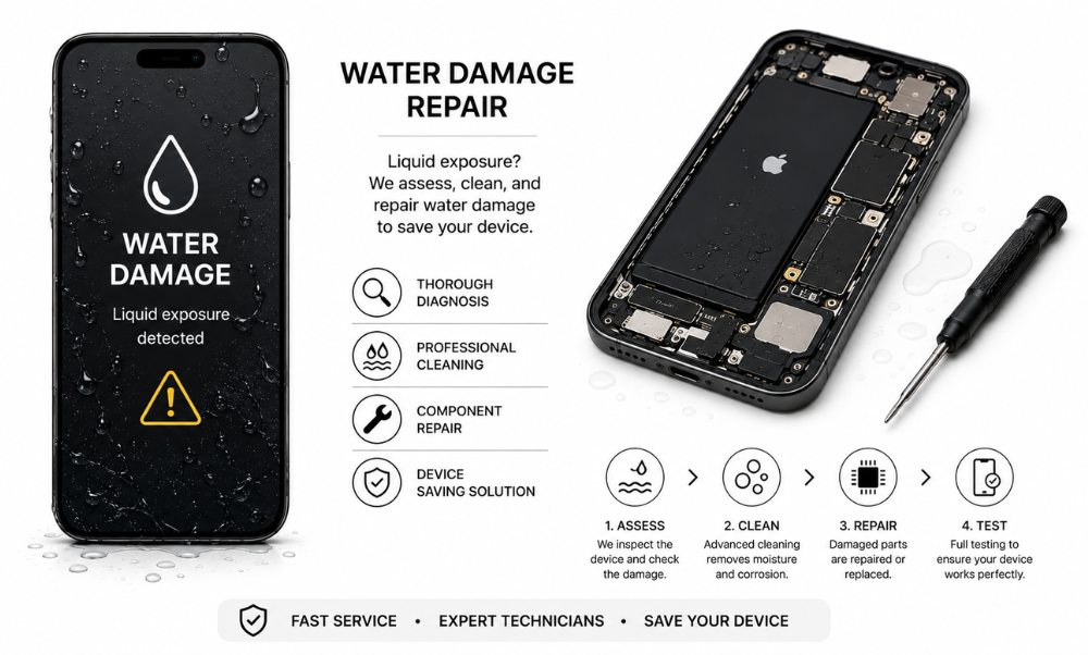Emergency phone water damage repair and logic board ultrasonic chemical cleaning in Woodbridge
